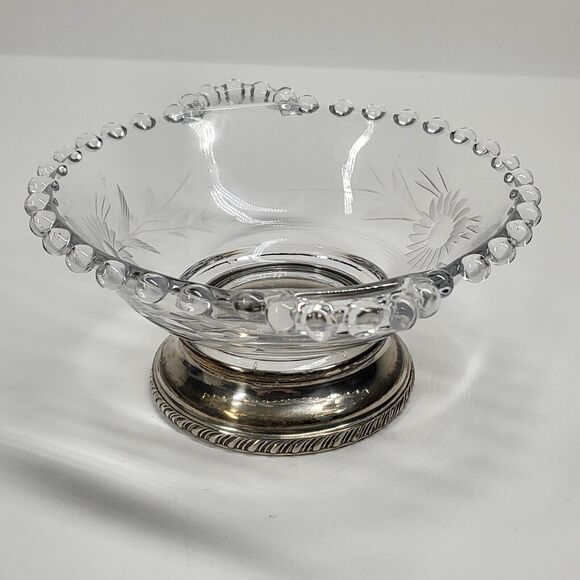 Imperial Candlewick Floral Glass Bowl w/Sterling Silver Base Rim Vintage - Picture 3 of 11